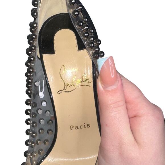 Christian Louboutin Studded PVC Suede Billie Et Boule Bow Pumps Size 37.5 Black - Picture 6 of 9